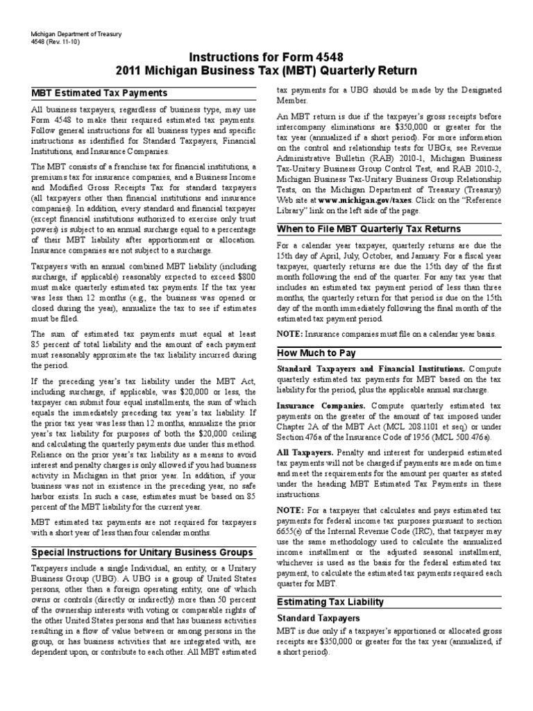 MBT Estimated Tax Payment Guidelines | PDF | Income Tax In The United ...