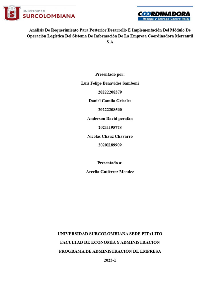 Análisis de Módulo Logístico Coordinadora | PDF | Negocios
