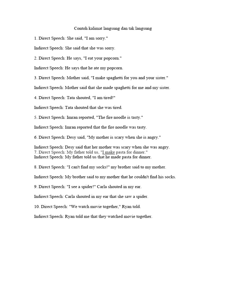 Contoh Kalimat Langsung Dan Tak Langsung Pdf