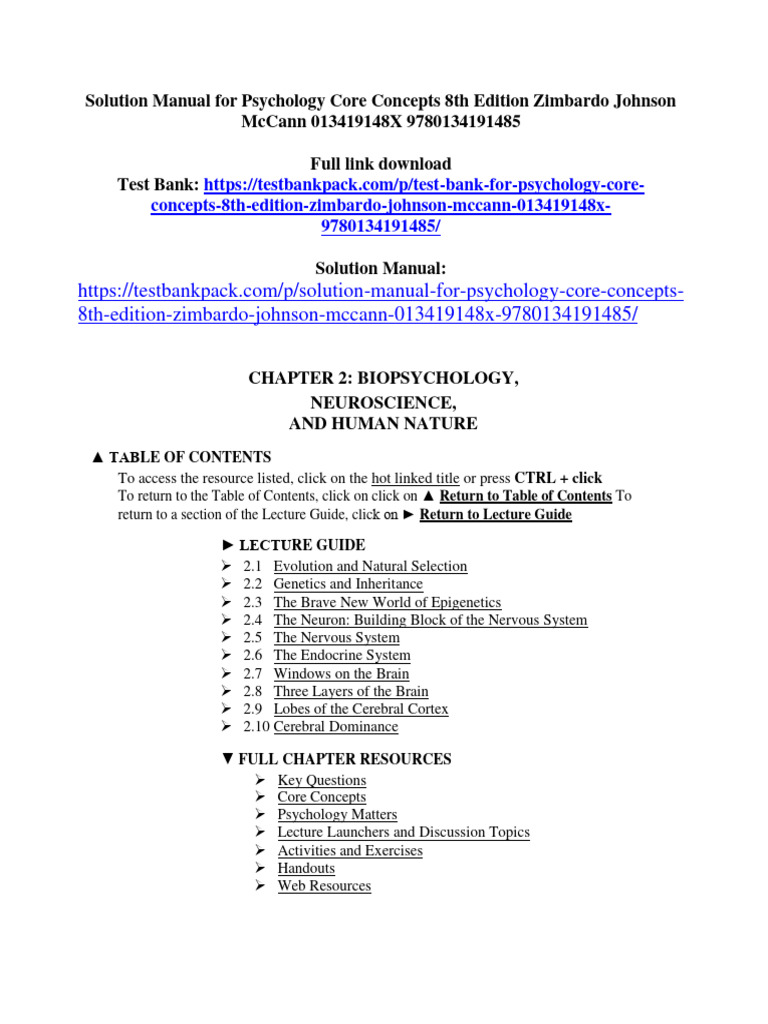 Solution Manual For Psychology Core Concepts 8th Edition Zimbardo ...