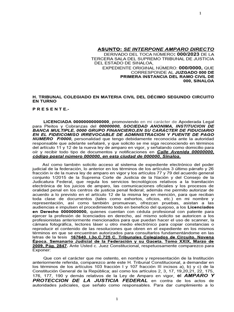 Amparo Directo en Sinaloa: TOCA 000/2023 | PDF | Caso de ley | Judicaturas