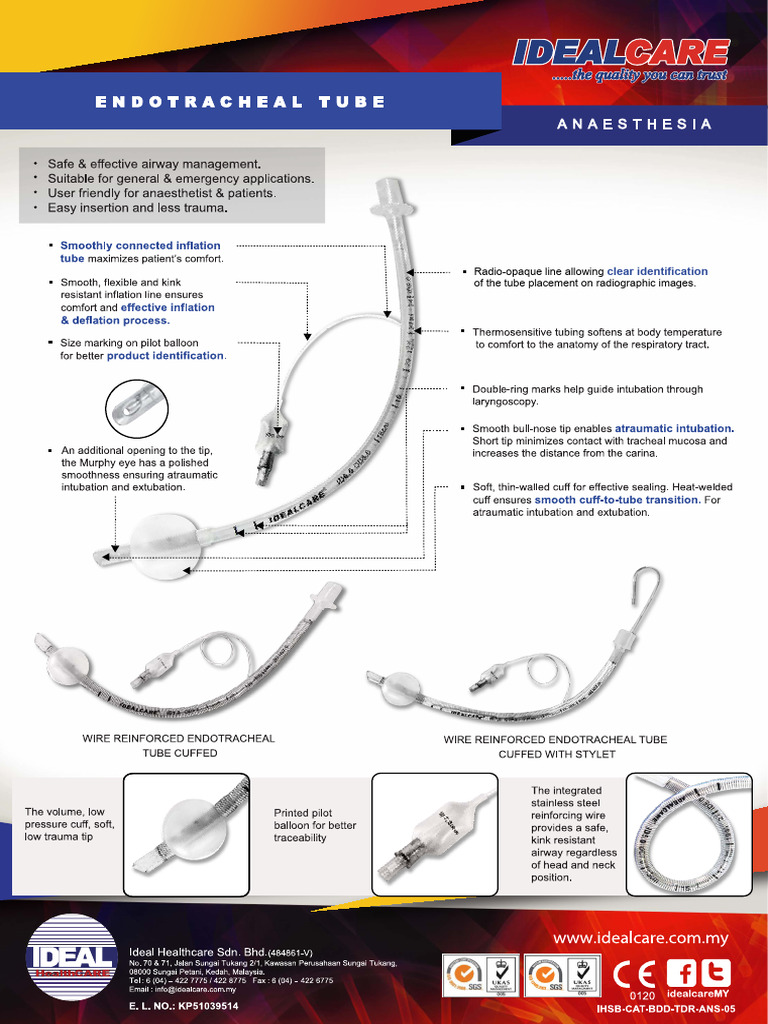 Endotracheal Tube Specifications | PDF