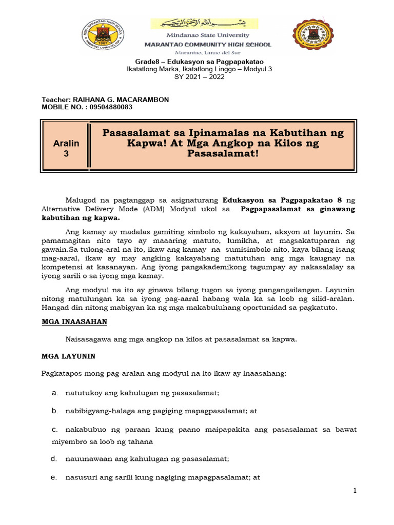 Esp 8 Modyul 3 3rd Quarter Pdf