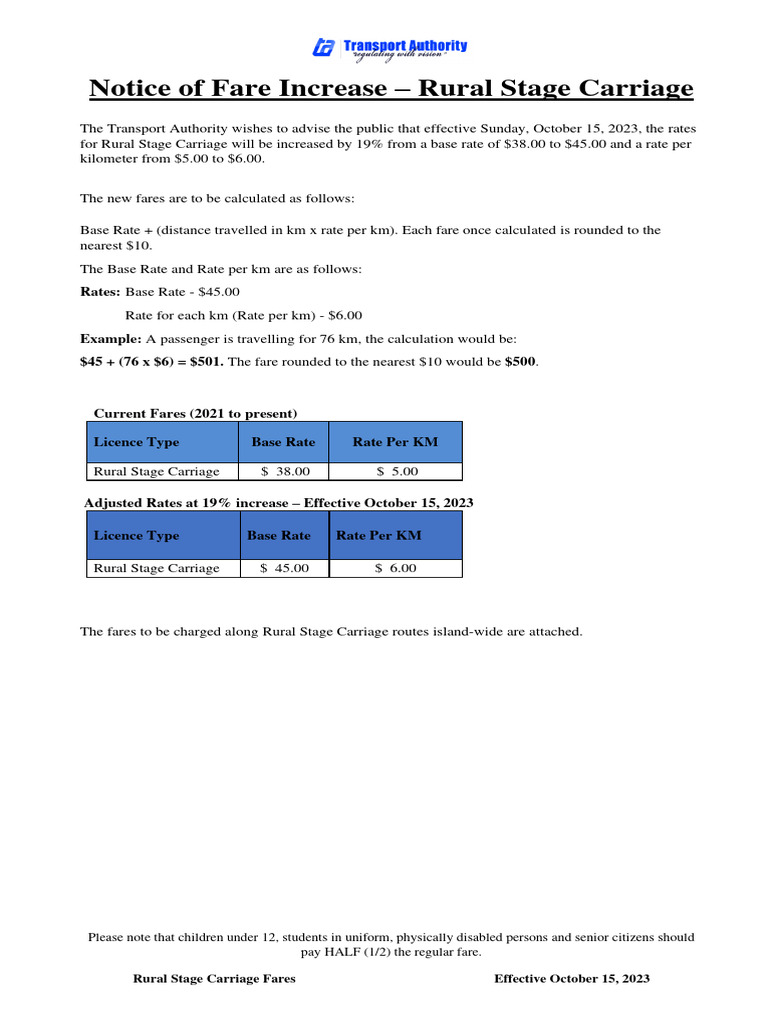 Rural Stage Fare Notice 2023 PDF