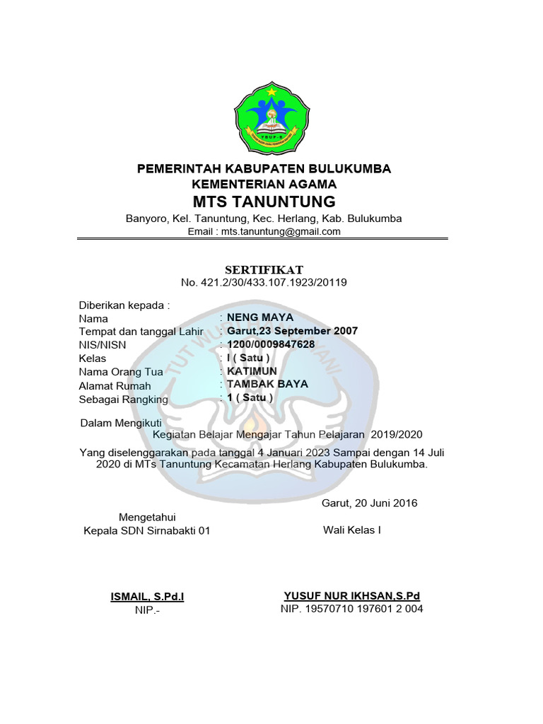 Aplikasi Cetak Piagam Rangking Kelas Pdf