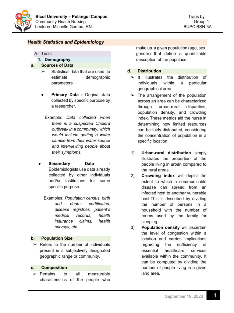 G1 Health Statistics and Epidemiology PDF