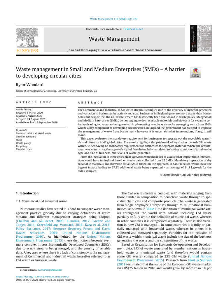 SME Waste Management Barriers in Circular Cities | PDF | Waste | Recycling
