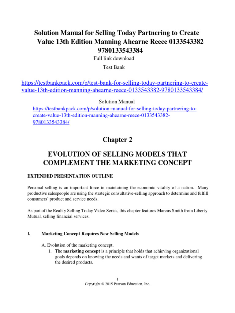 Solution Manual For Selling Today Partnering To Create Value 13th ...