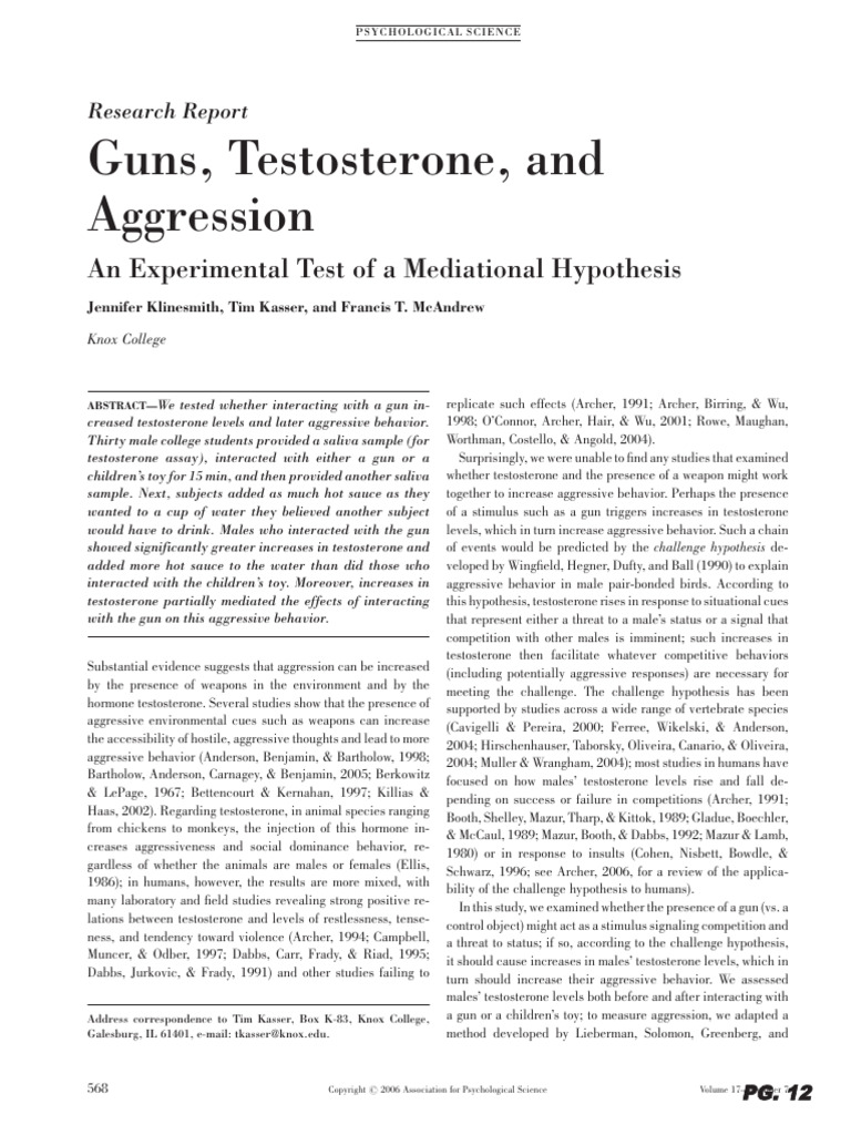 Guns Testosterone and Aggression PDF