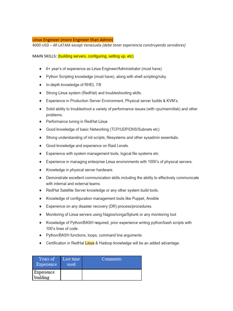 Linux Engineer Role for LATAM Region | PDF | Computers | Technology ...