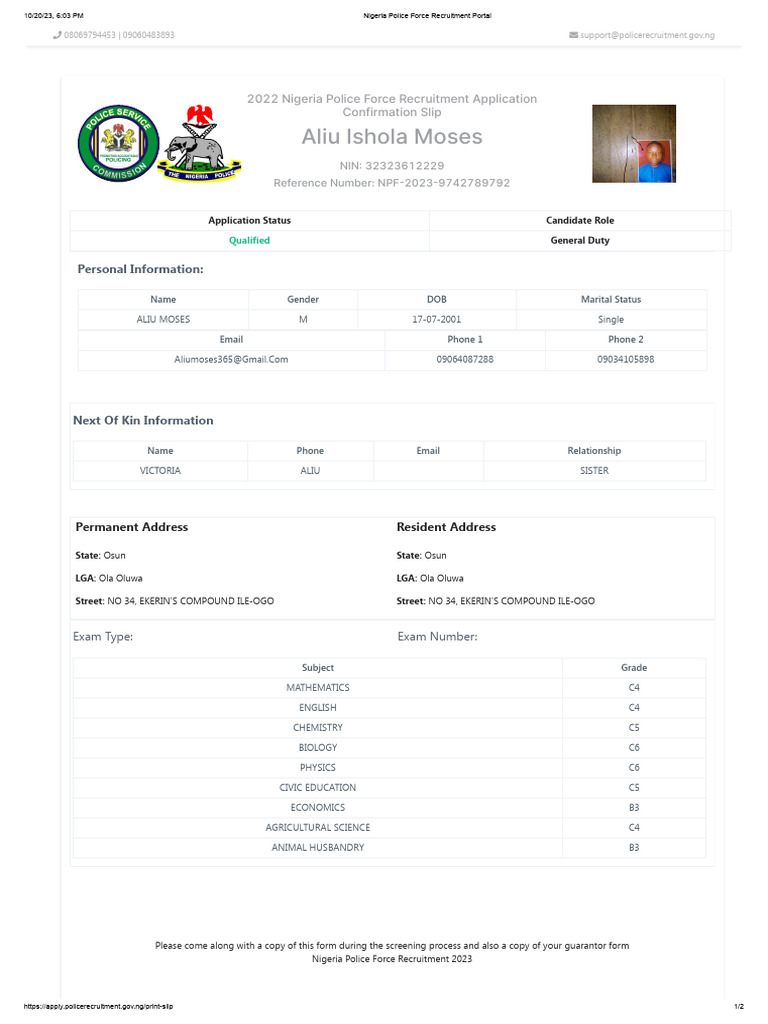 Nigeria Police Force Recruitment Portal | PDF | Science