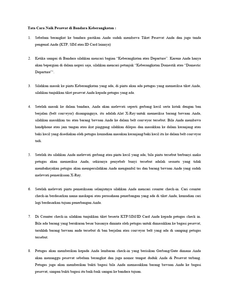 Tata Cara Naik Pesawat Di Bandara Keberangkatan | PDF
