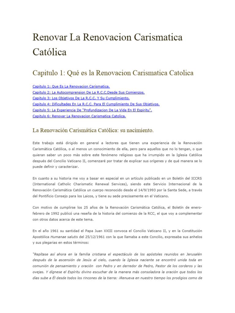 Renovar La Renovacion Carismatica Católica 1 Pdf