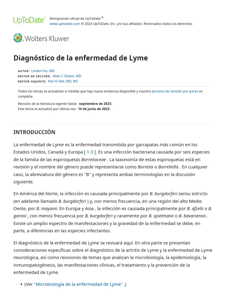 Diagnosis of Lyme Disease UpToDate PDF