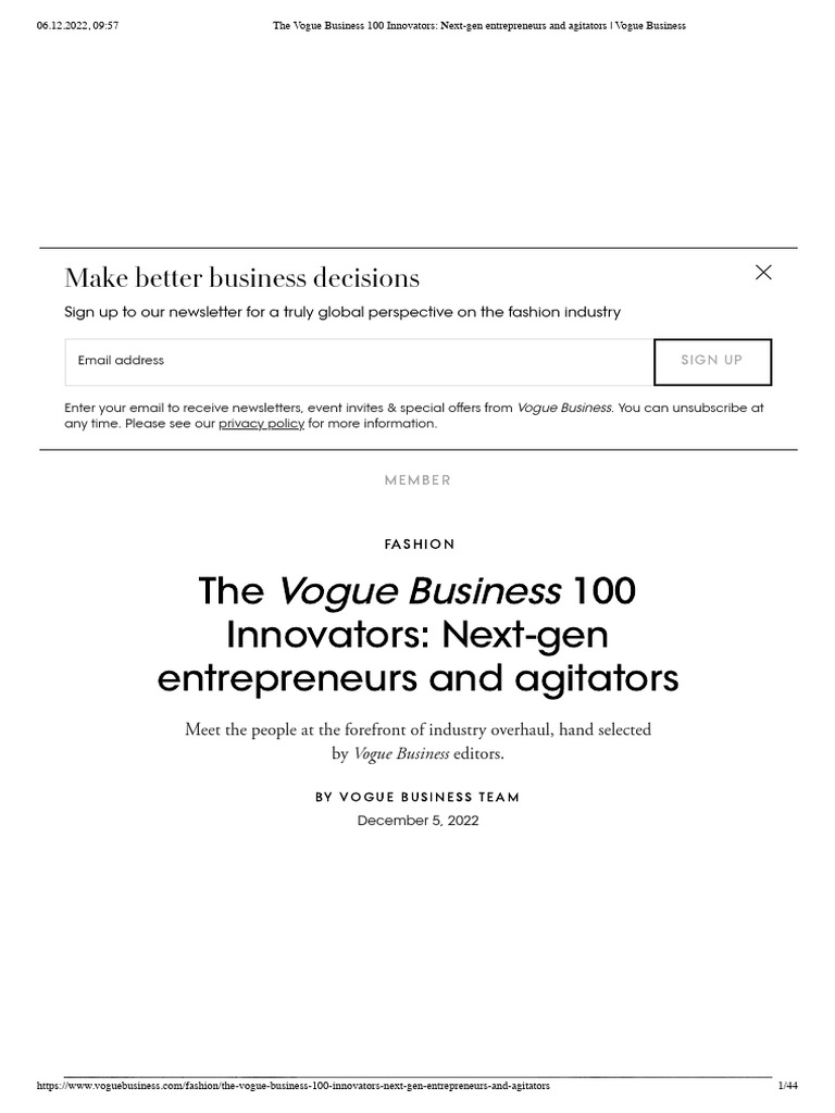 The Vogue Business 100 Innovators - Next-Gen Entrepreneurs and ...