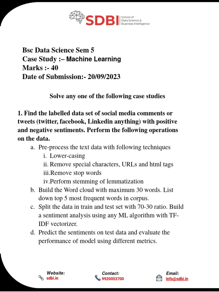 Case Study Machine Learning BSC SEM 5 PDF