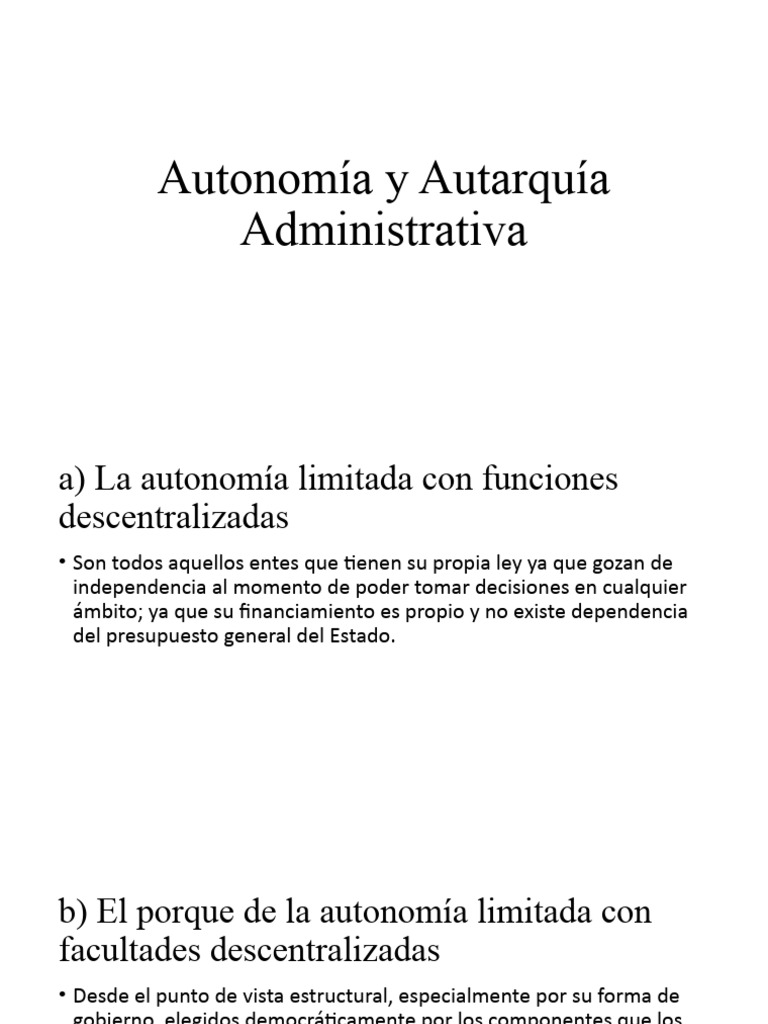 Autonomía y Autarquía Administrativa Diapositivas Gerbert | PDF
