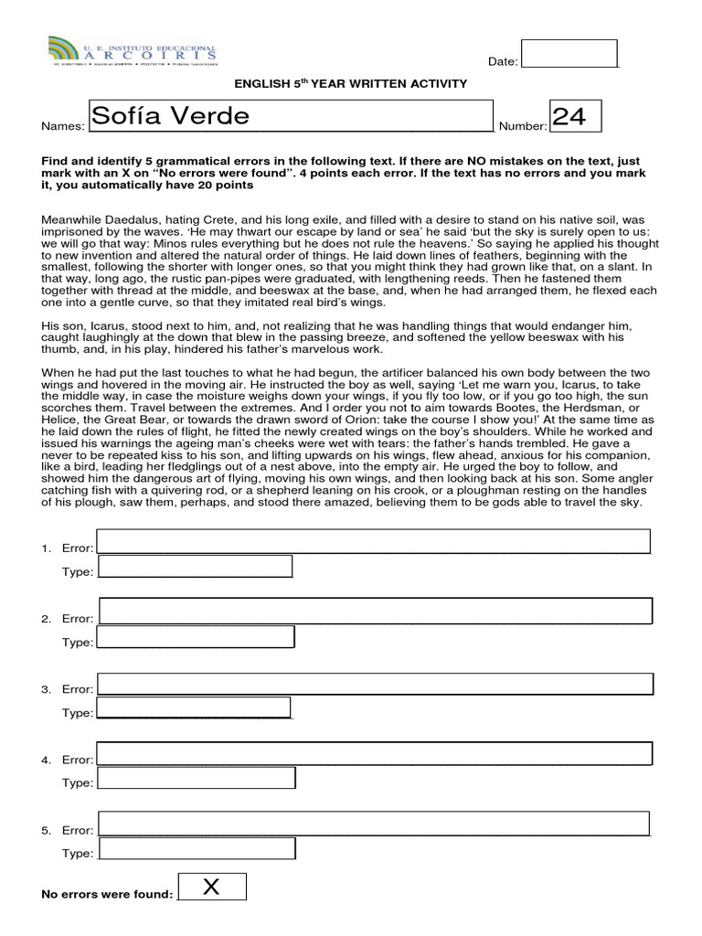 5th Year English Written Activity. | PDF