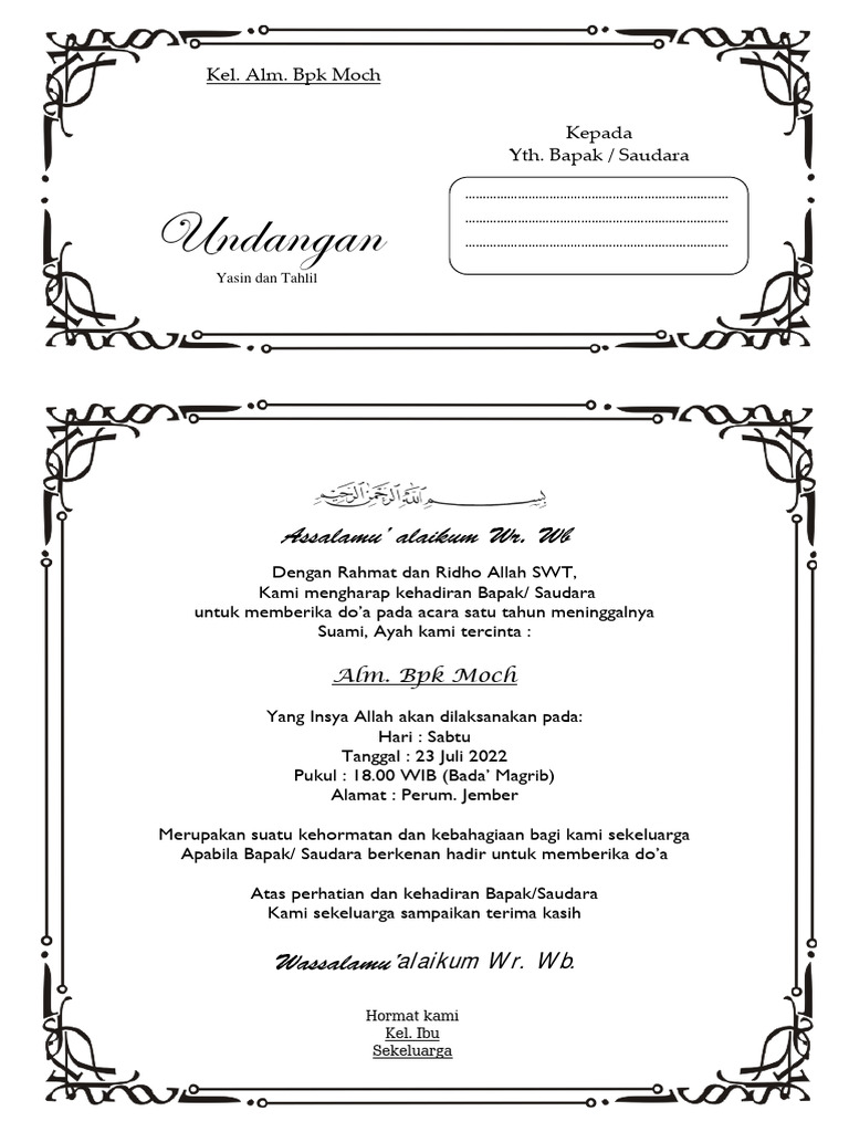 Contoh Undangan Tahlil | PDF