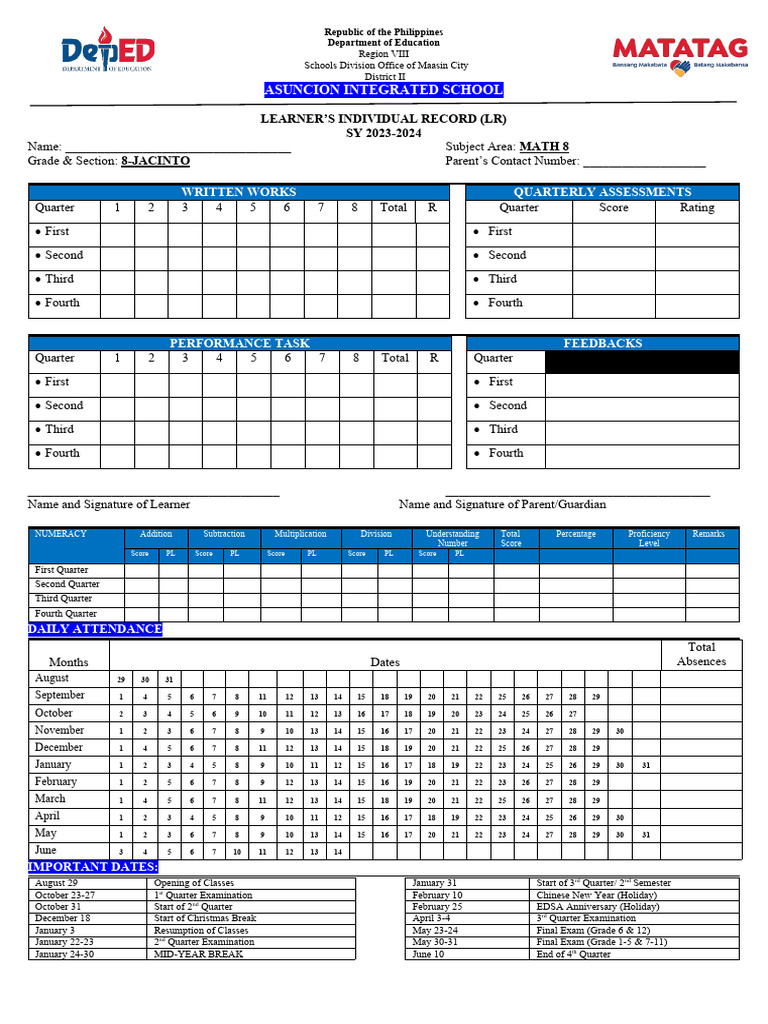 Individual Learner's Record (LR) Math | PDF | Academic Term