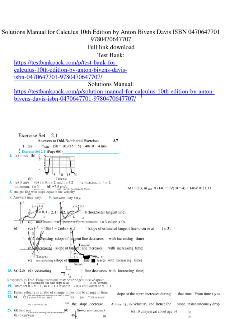 Solutions Manual For Calculus 10th Edition by Anton Bivens Davis ISBN ...