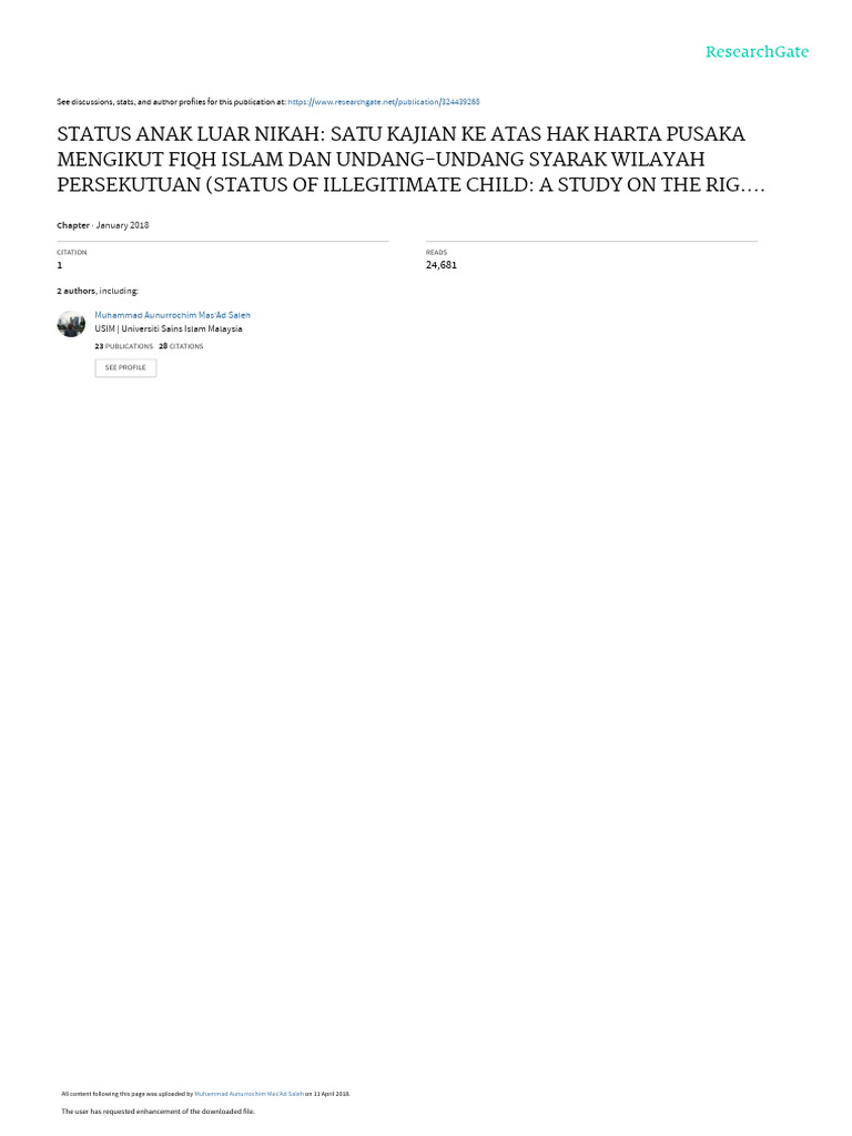 Status Anak Luar Nikah Satu Kajian Ke Atas Hak Har PDF
