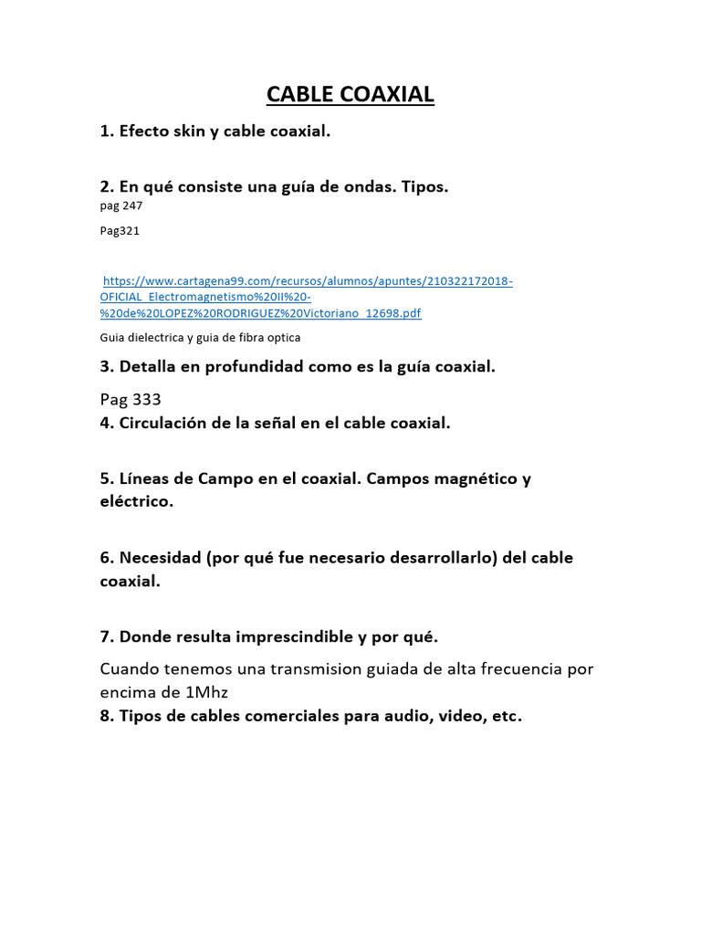 Cable Coaxial | PDF | Ciencia y matemática | Computadoras