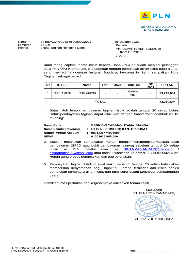 Nota Tagihan Listrik Oktober 2023 | PDF