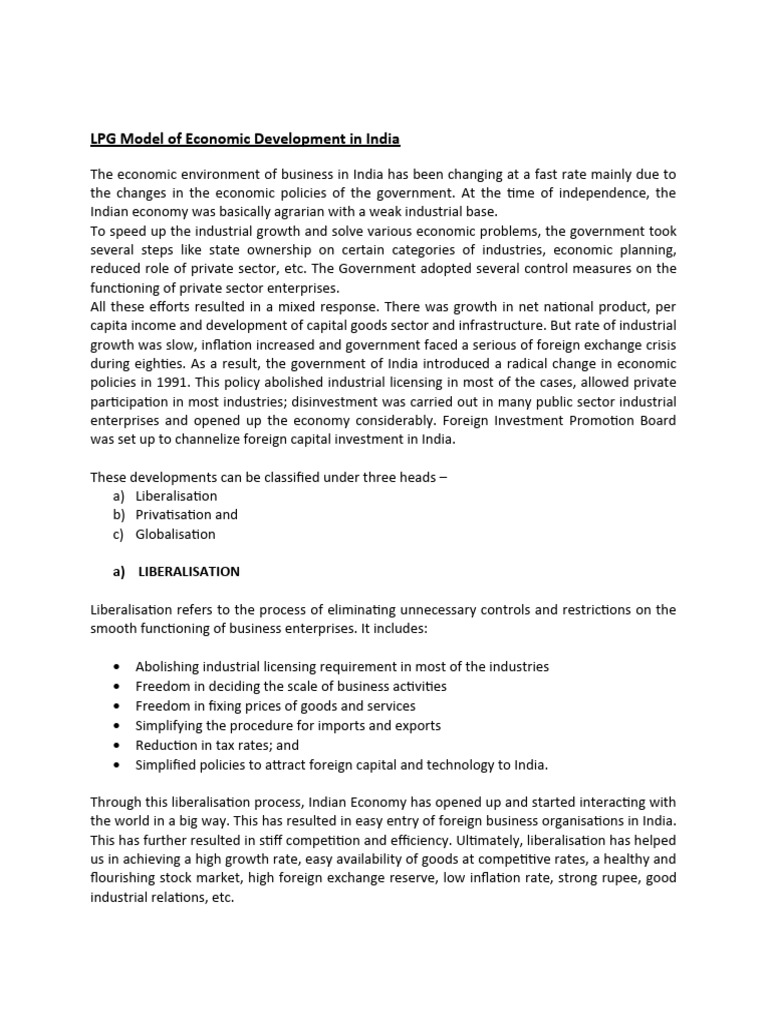 LPG Model of Economic Development in India | PDF