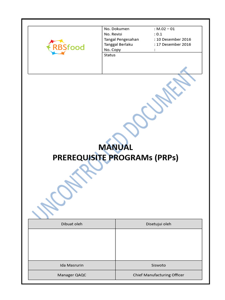 Manual Prerequisite Programs (PRPs) | PDF