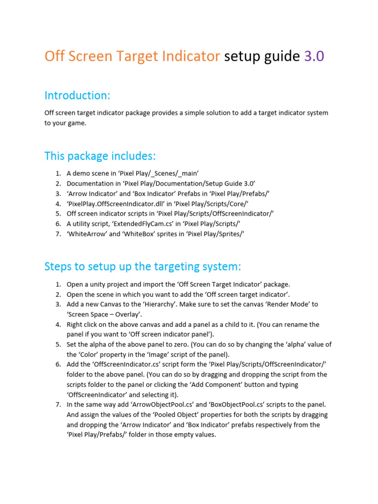 Off Screen Target Indicator Setup Guide | PDF
