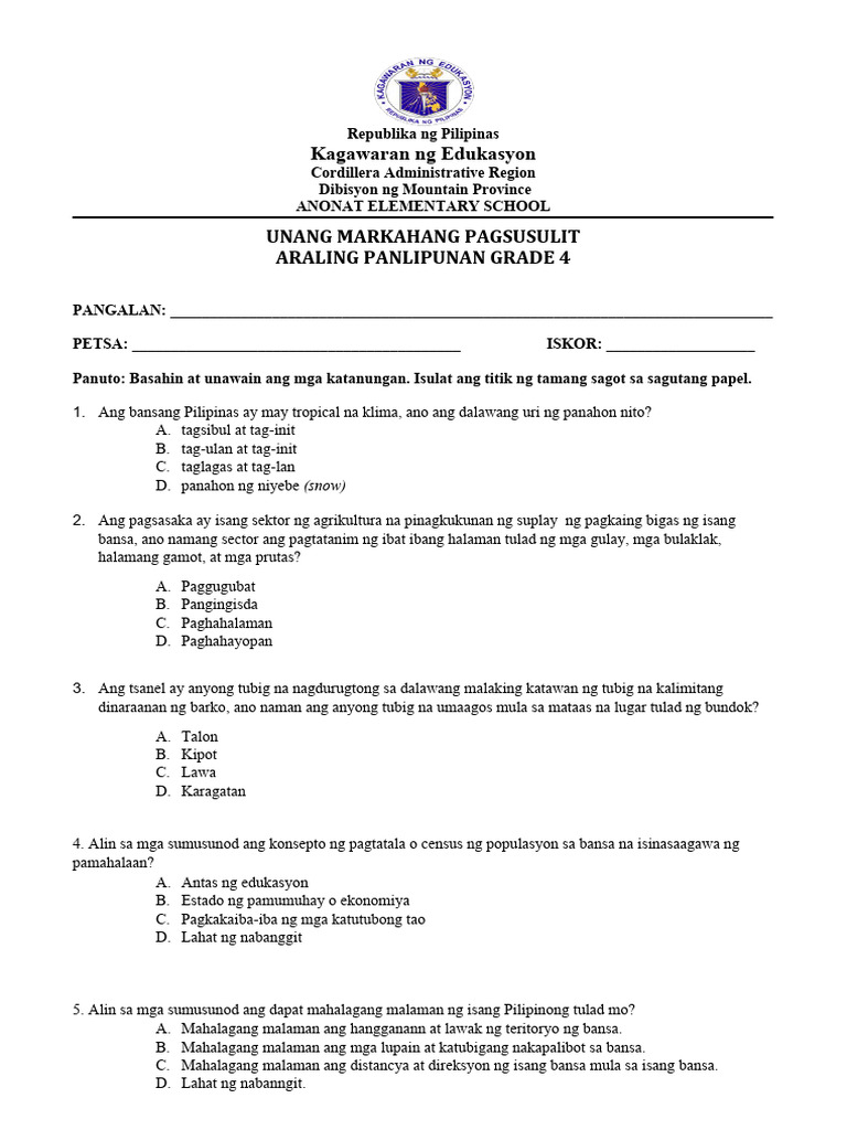 AP 4-Pre-Test | PDF