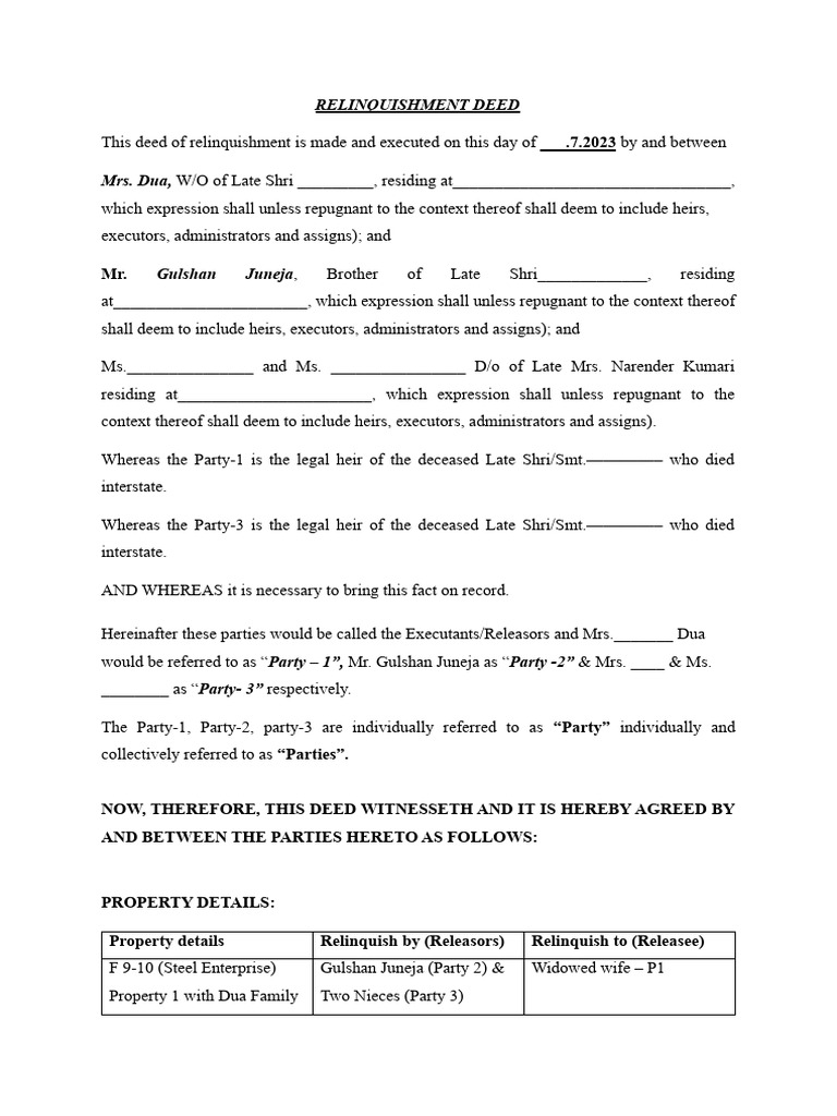 Relinquishment Deed for Property Transfer | PDF | Common Law | Private Law