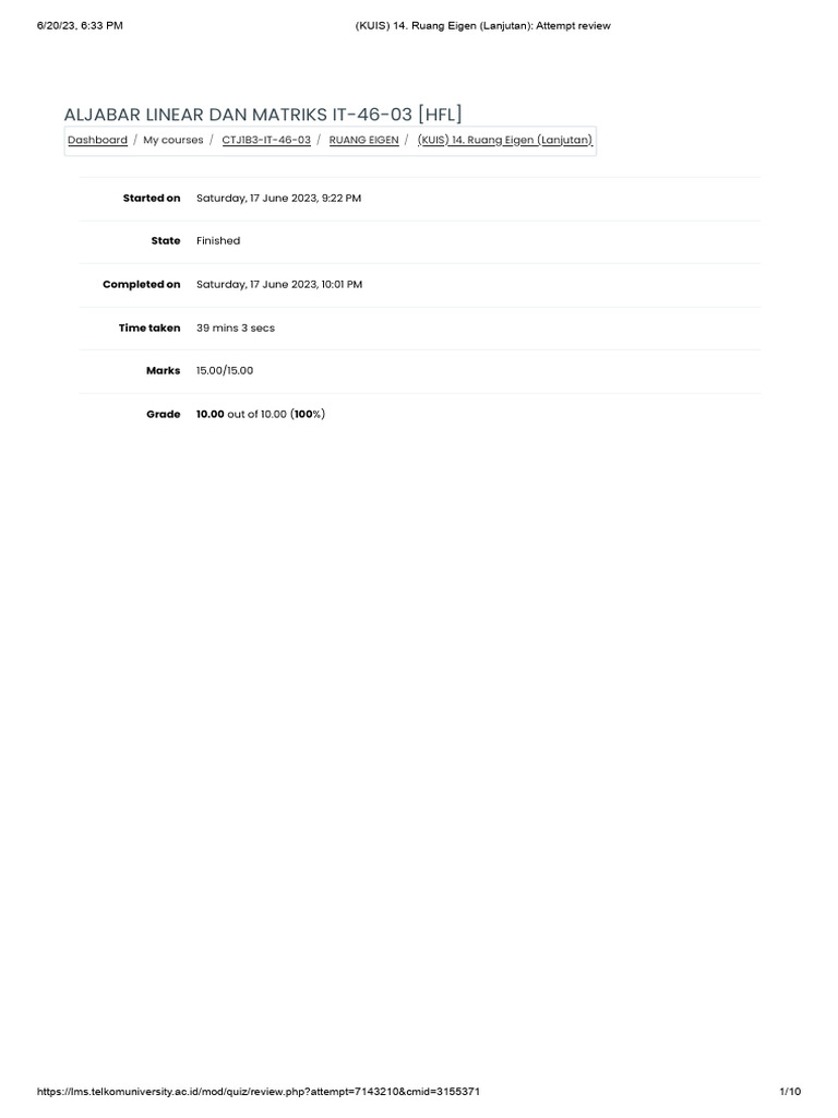 Kuis 14 Ruang Eigen Lanjutan Attempt Review Saya Capek Pdf
