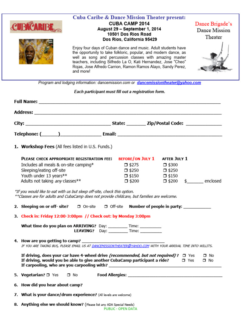 Cuba Camp 2014 Registration Form | PDF