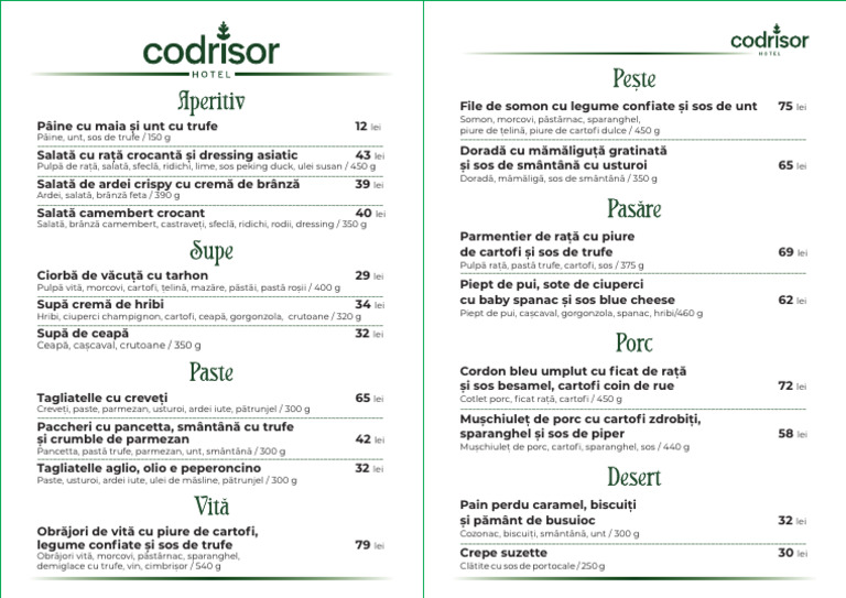 Meniu HotelCodrisor | PDF