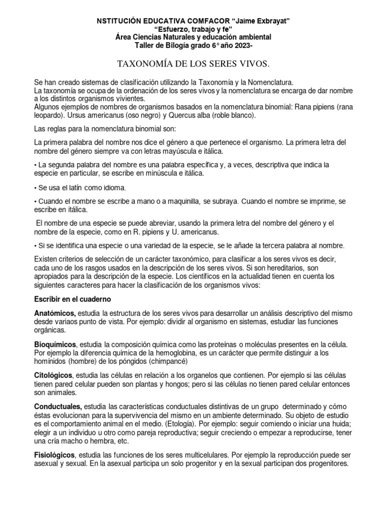 Taxonomia De Los Seres Vivos Pdf