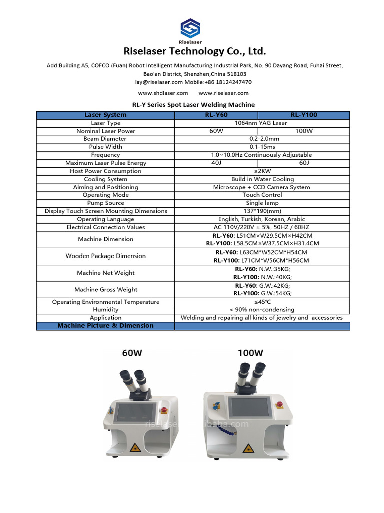 60W 100W Yag Laser Welding Machine Specification | PDF