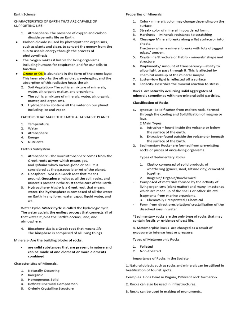 Earth’s Life-Supporting Characteristics | PDF