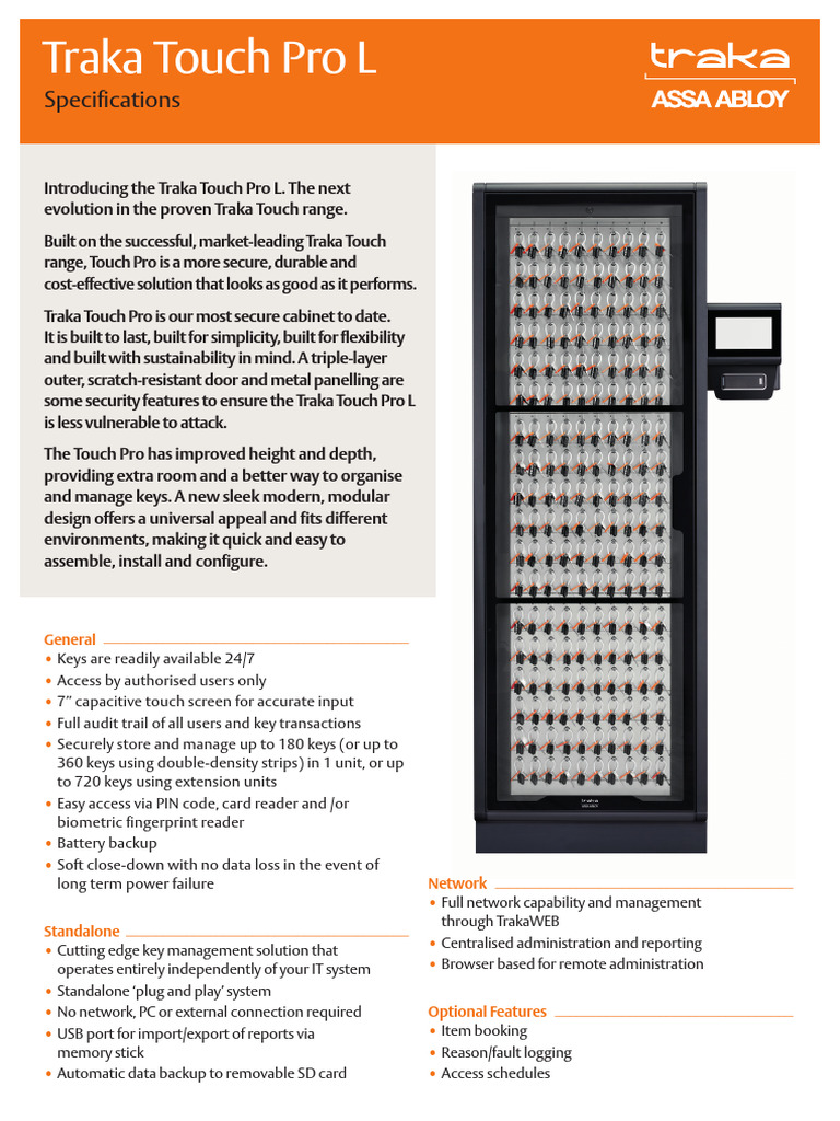 Traka Touch Pro L Datasheet A4 PDF