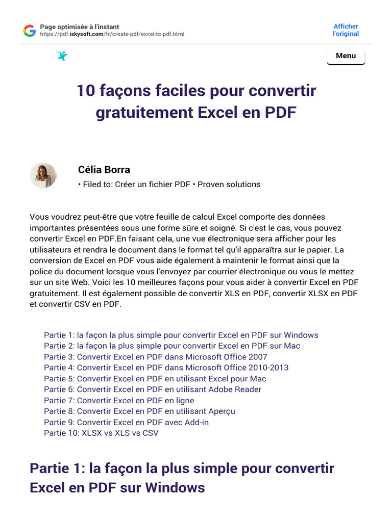 Convertir Excel en PDF : 10 Méthodes Gratuites | PDF | Microsoft Excel ...