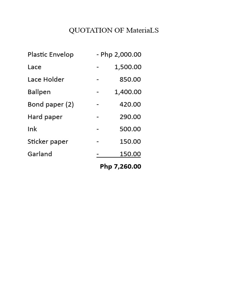 Quotation of Materials PDF