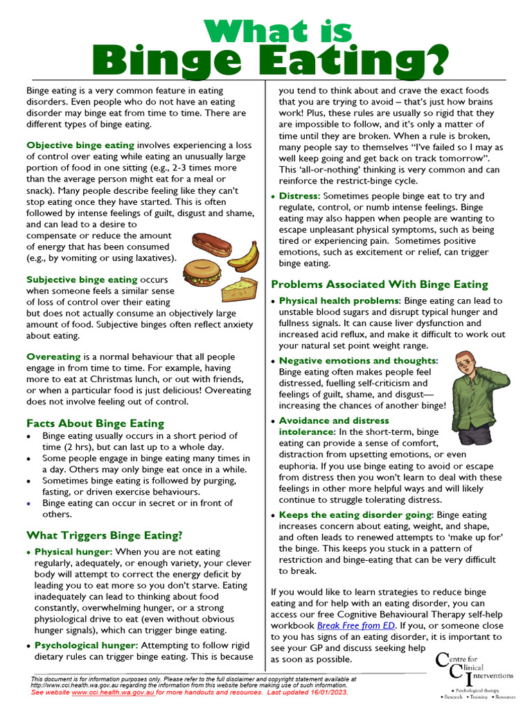 Eating Disorders Information Sheet What Is Binge Eating PDF