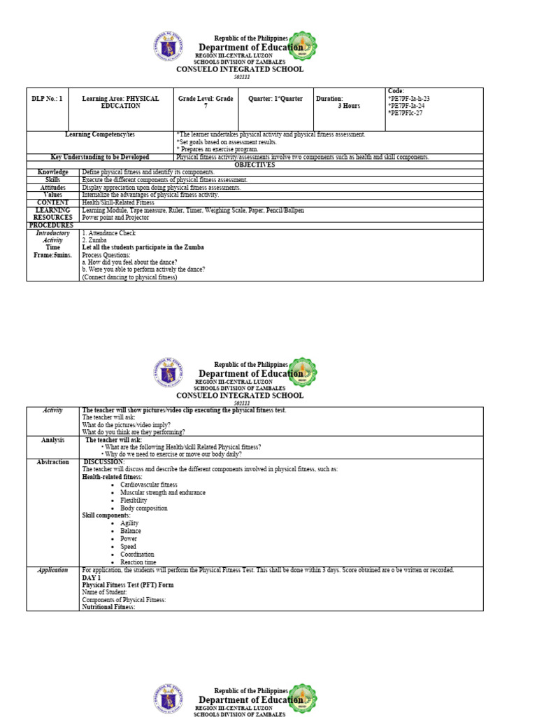 Pe Q1 DLP1-8 | PDF | Physical Fitness | Learning