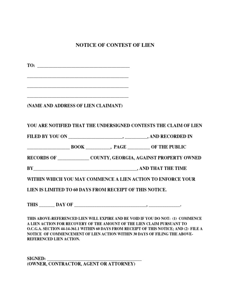 Notice of Contest of Lien PDF