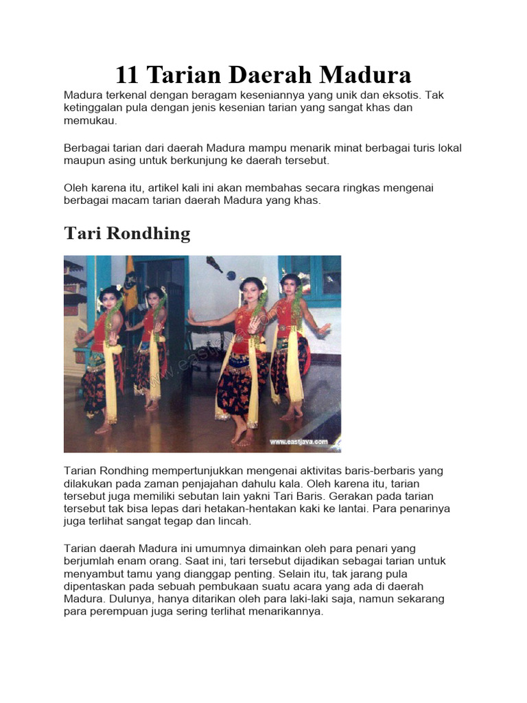 Tarian Tradisional Khas Madura | PDF | Perjalanan | Seni