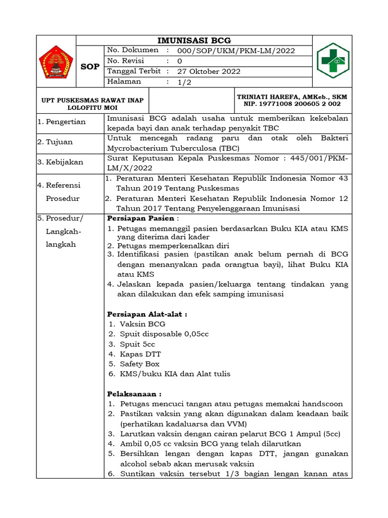 Prosedur Imunisasi BCG di Posyandu | PDF