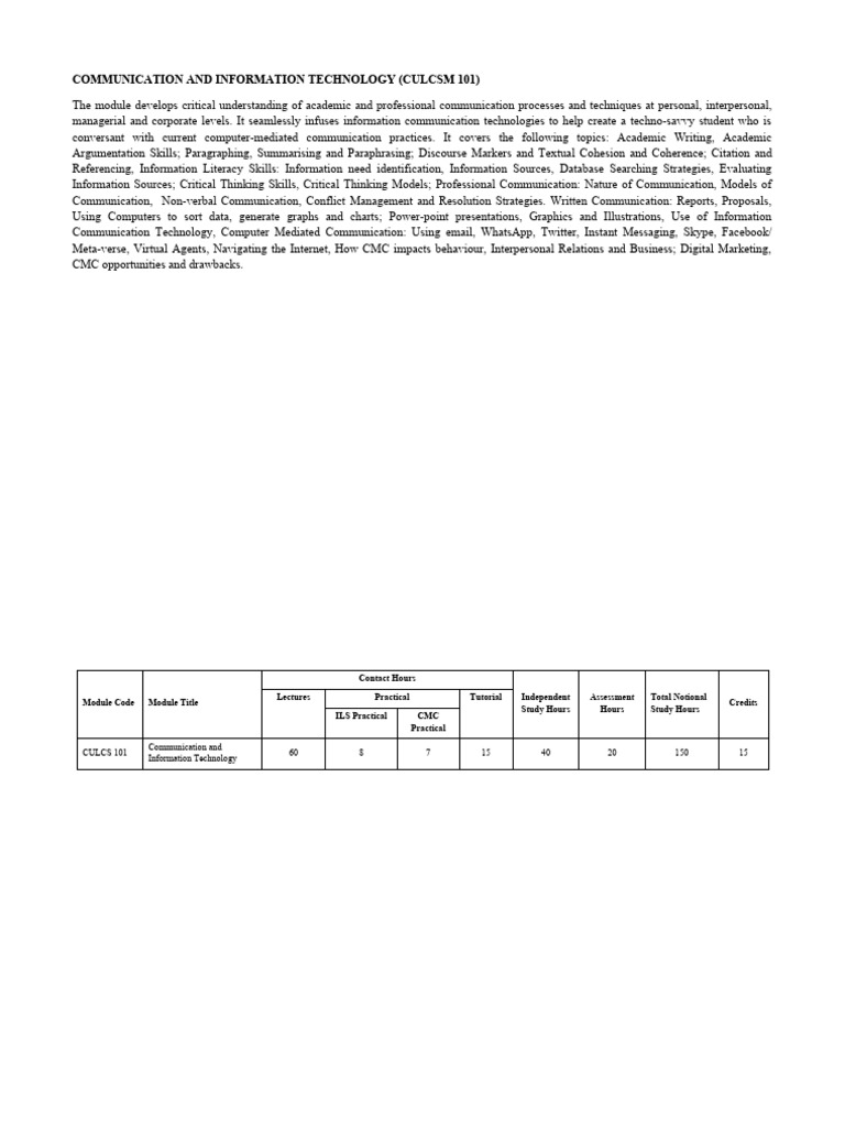 Communication and Information Technology Module Synopsis PDF