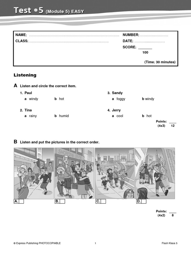 Unit 2 Klasa 5 Test Flash KL 5 Test Mod 5 EASY | PDF