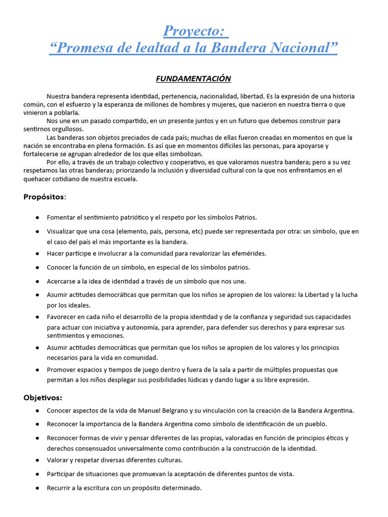 Proyecto Promesa de Lealtad A La Bandera Nacional | PDF | Estudios de ...